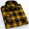 Pure cotton plaid casual square collar pocket long sleeve shirt