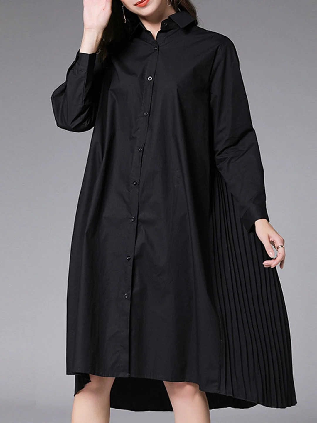 Shirt Collar Gathered Casual Midi Dress