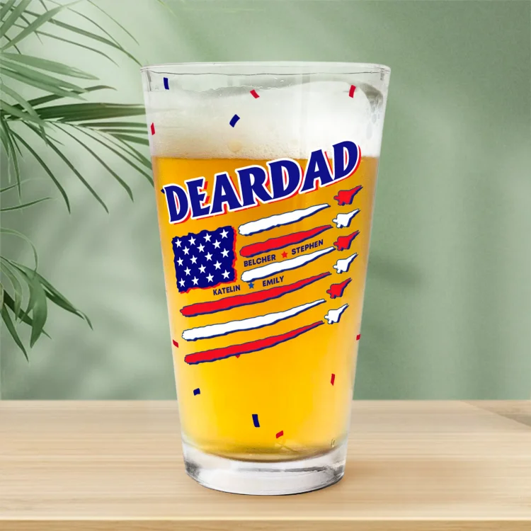 Personalized Beer Glass -For Dad Grandpa 4TH Of July Air Force Independence Day