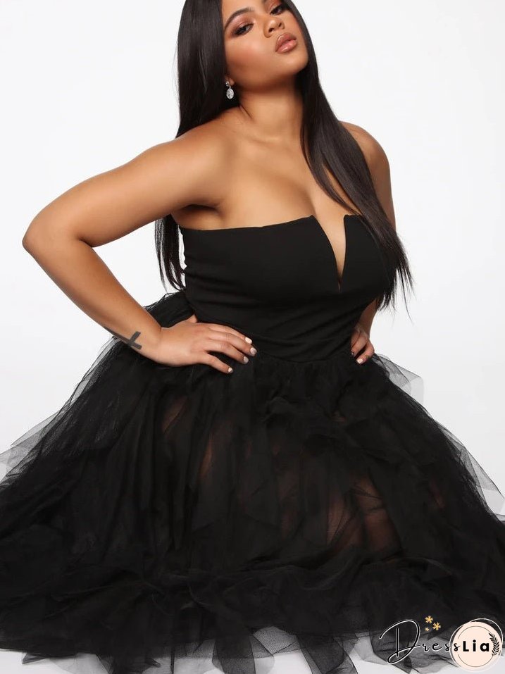 Temperament Mesh Tube Top Swing Evening Dress
