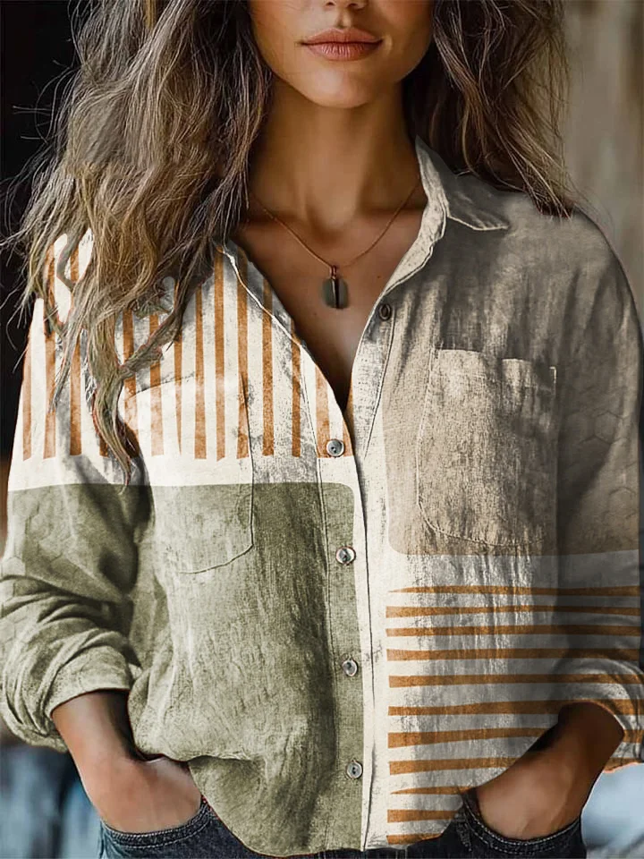 Women's Retro Abstract Geometric Print Casual Shirt