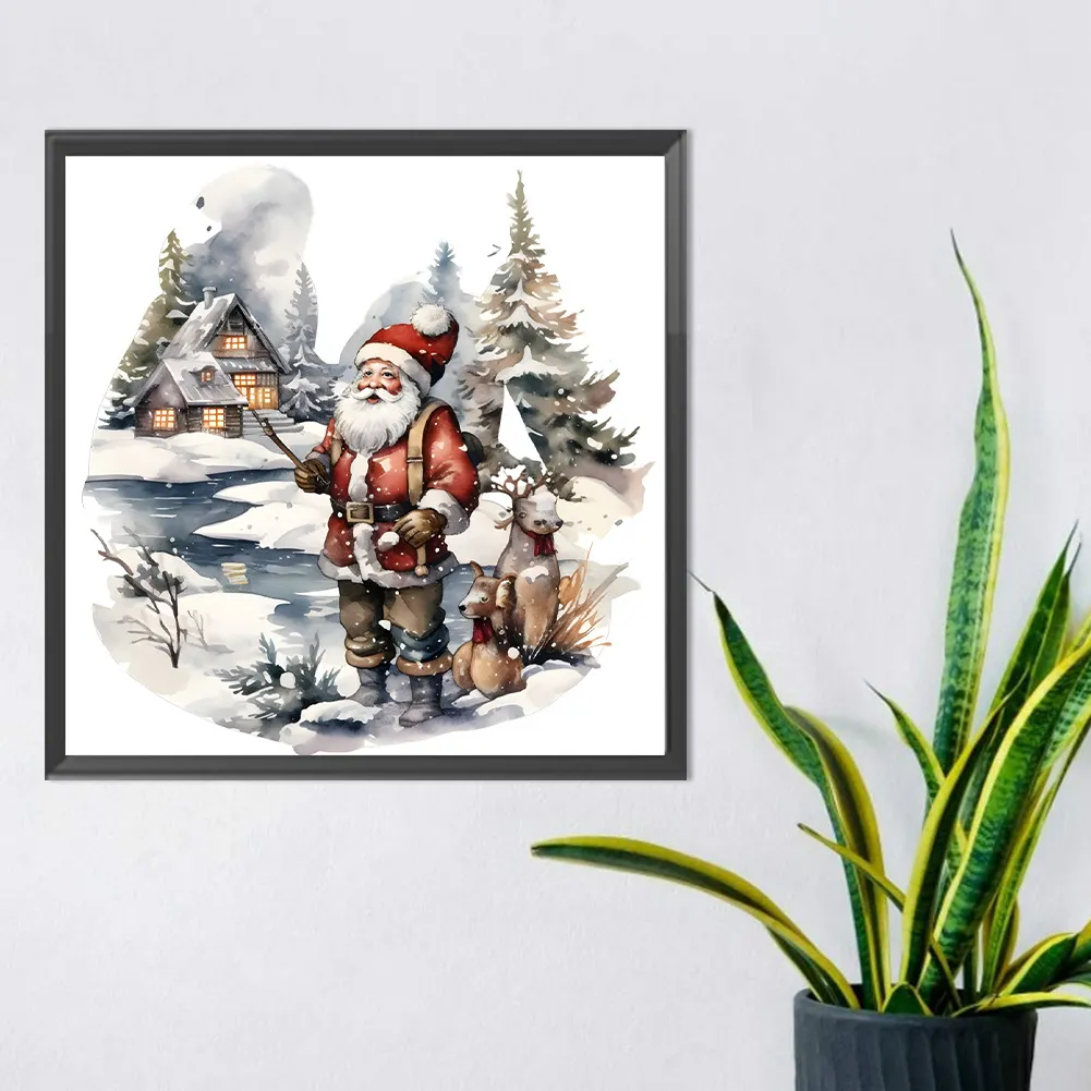 Diamond Painting - Full Round Drill - Santa in The Snow(Canvas|30*30cm)