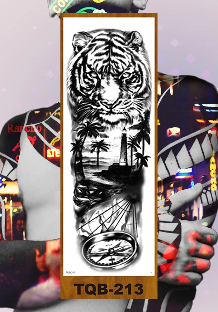 Full Flower Arm Temporary Tattoo Sticker Man Woman Girls Body Leg Fake Tatoo Sexy Tiger Wolf Beauty & Beast Body Art Hotwife DIY