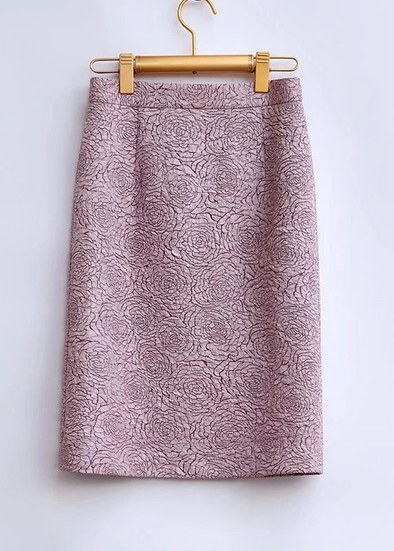 Fashion Purple Jacquard Patchwork Zippered Cotton Straight Skirts Spring