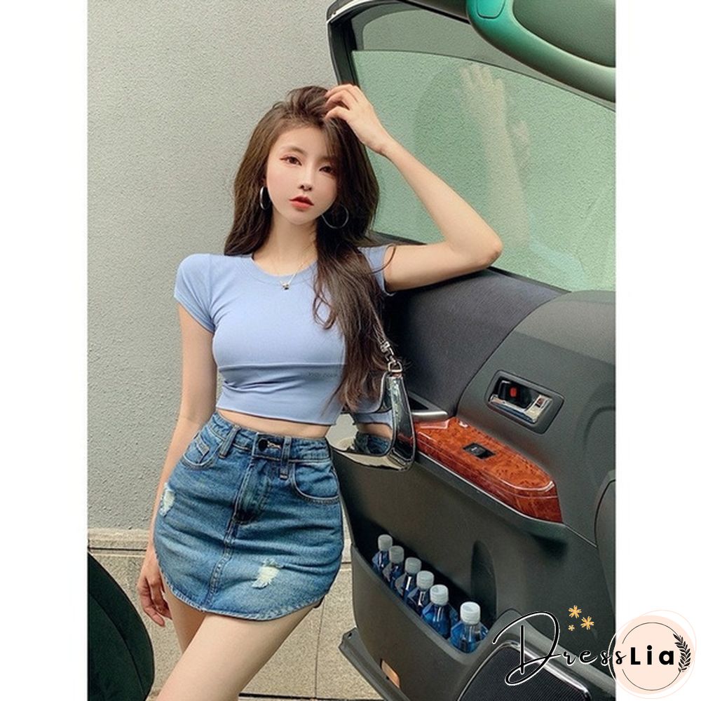 Denim Skirt (High Quality) New Spring/Summer Mini Wardrobe Malfunction-Proof Denim Skirt Ins Spice Pants Skirt