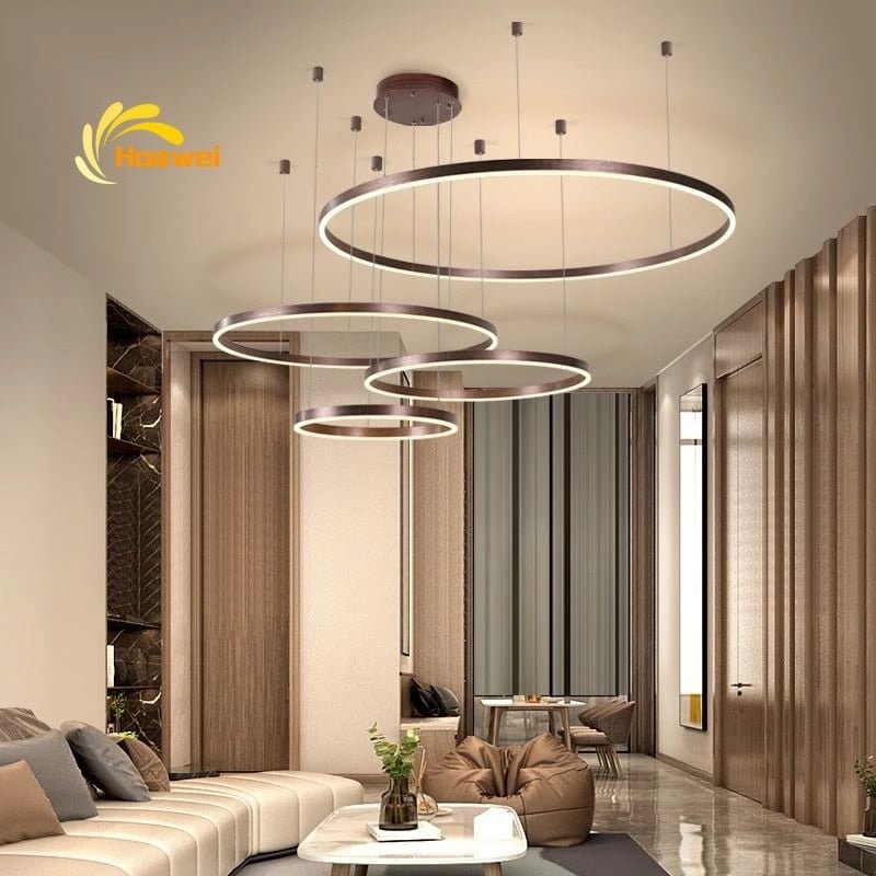 Minimalist Modern Led Chandeliers Brushed Rings Ceiling Mounted Chandelier Lighting Hanging Lamp Gold Coffee Color Home Lighting