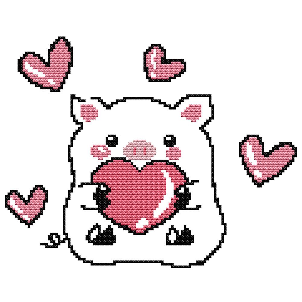 

Love Pig - 14CT Stamped Cross Stitch - 29*22cm, 501 Original