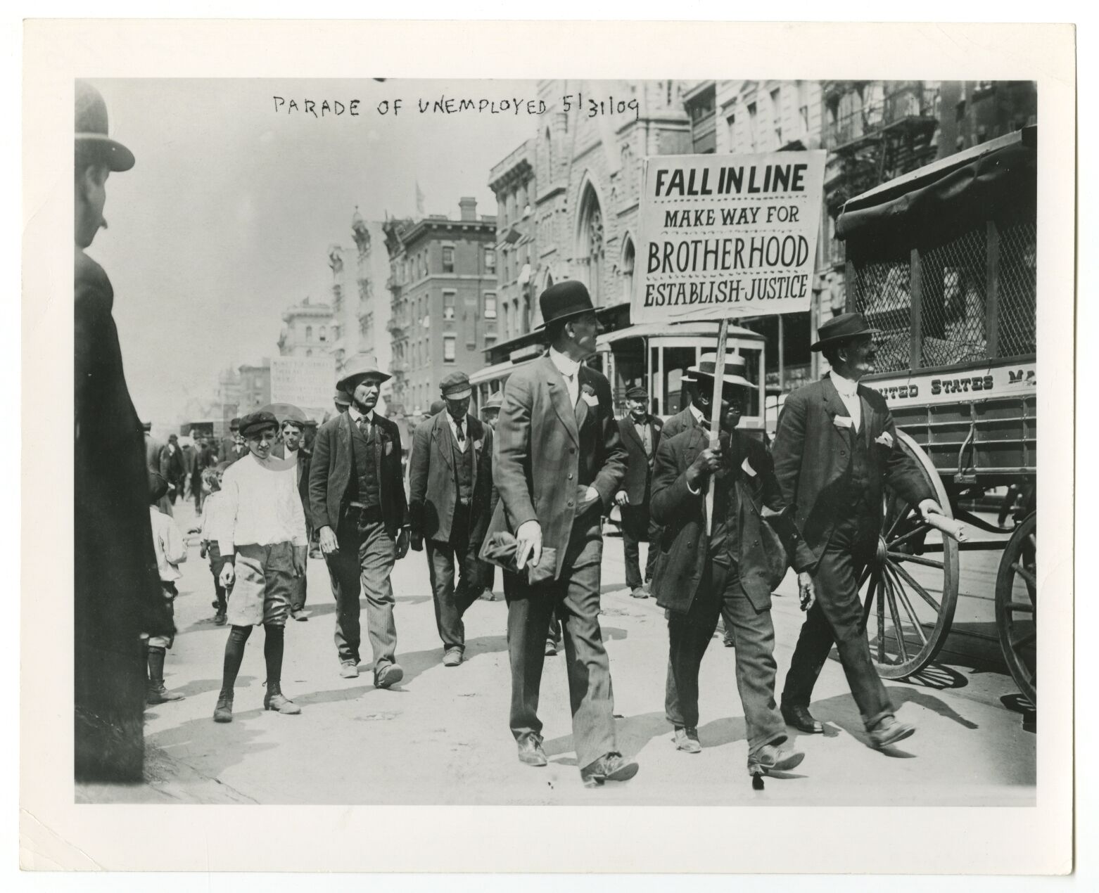 American Unemployment - Unemployment Line with Signage - Vintage 8x10 Photo Poster painting