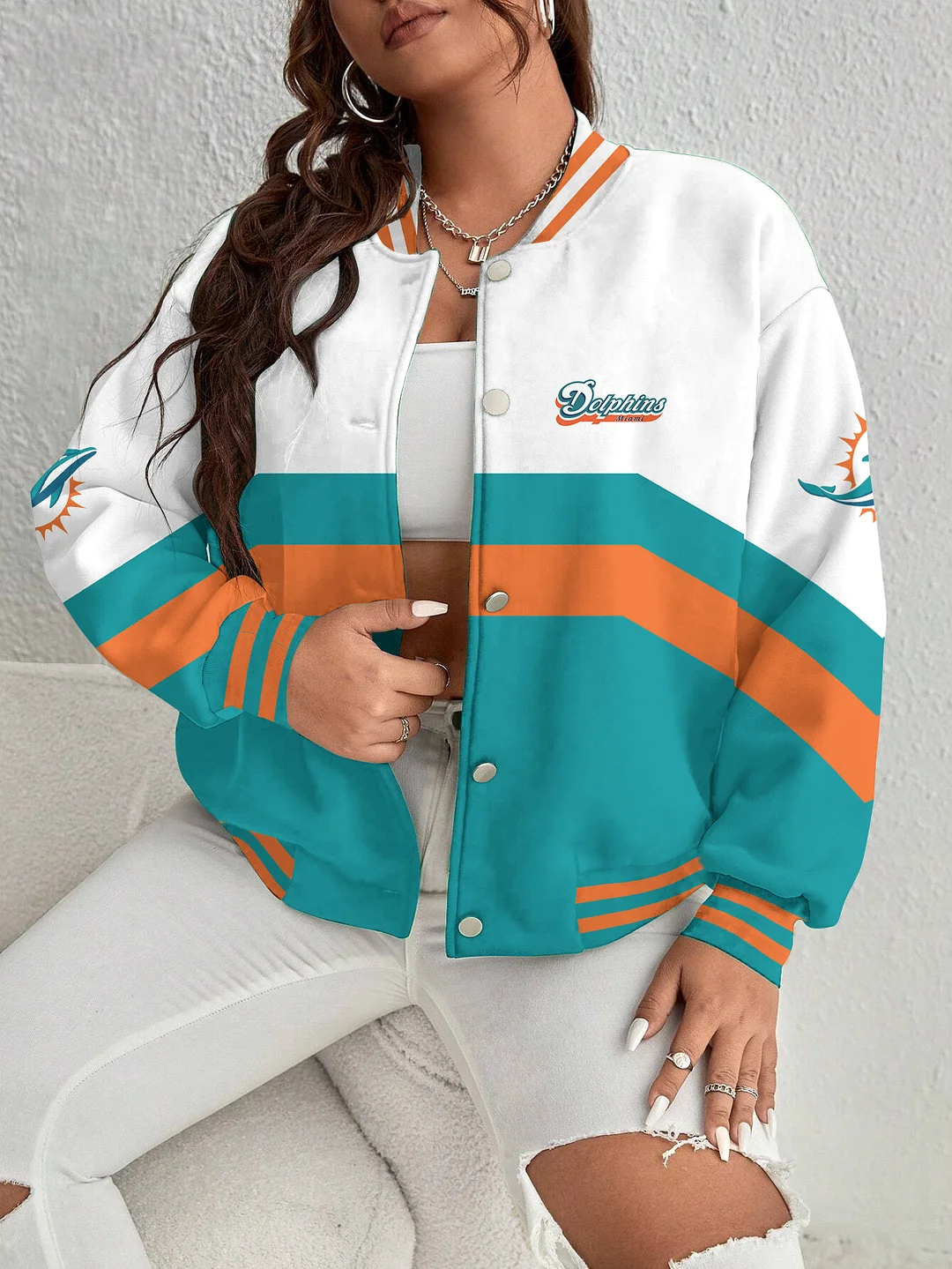 Miami Dolphins Women's Long Pass Full- Snap Casual Jacket