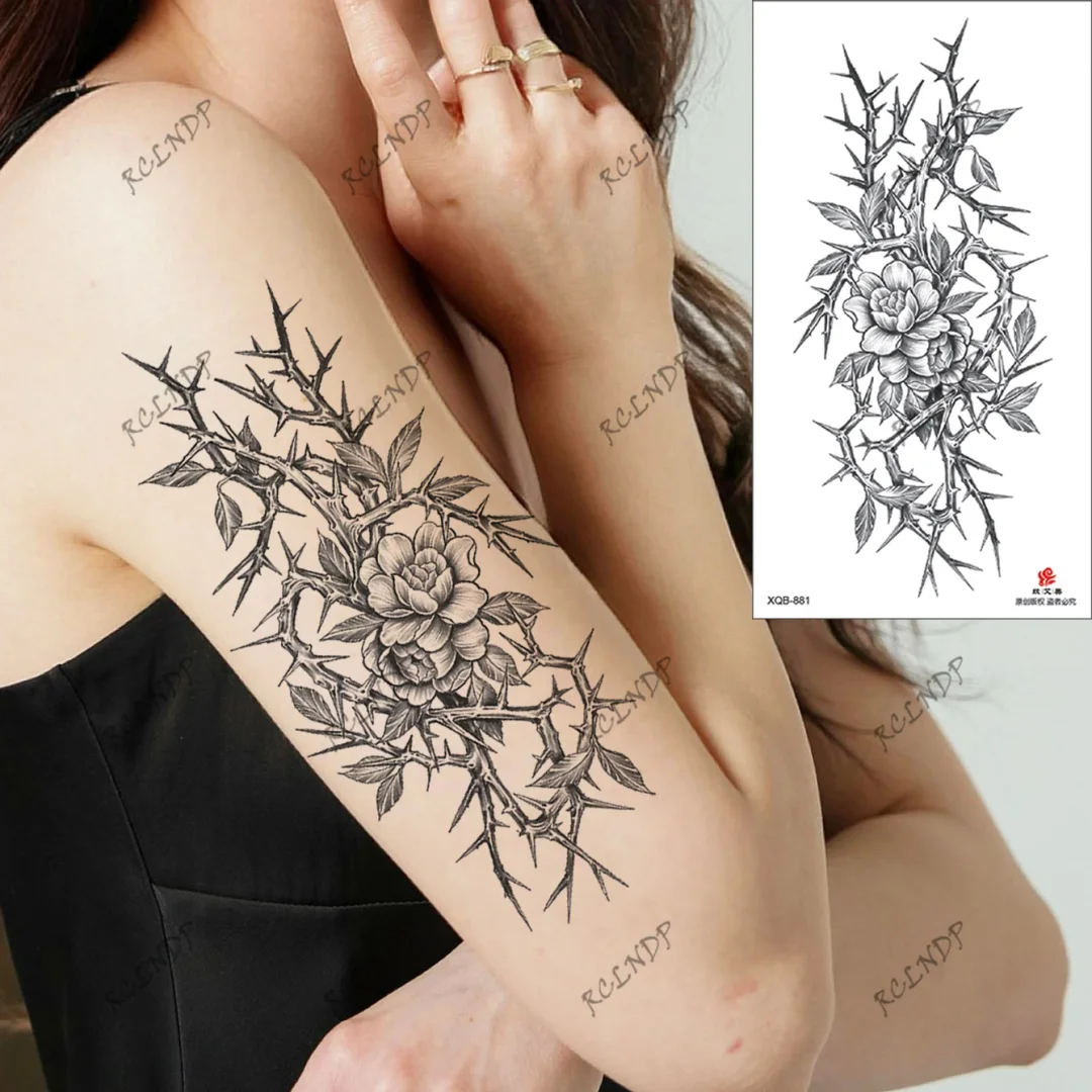 Sdrawing Temporary Tattoo Sticker Rose Flower Butterfly Dragon Whale Wolf Bird Fake Tatto Flash Tatoo Tato for Women