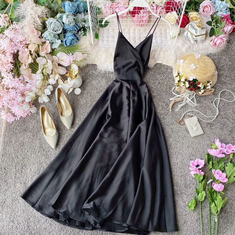 Ordifree 2022 Summer Women Slip Satin Dress Backless Belted Elegant Vacation Party Midi Dress