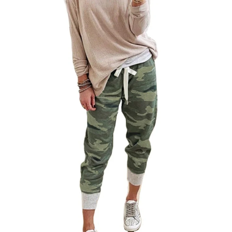 Brownm Hemp Blended Print Casual Drawstring Jogging Pants