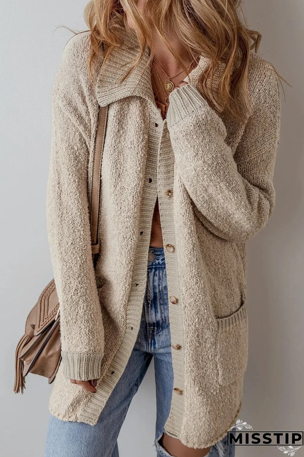 Pocketed Button Up Long Sleeve Cardigan