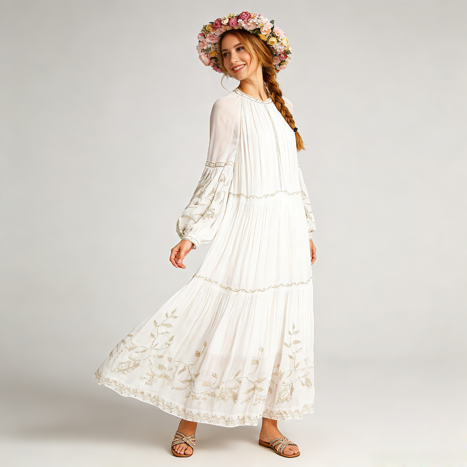 Embroidered Maxi Silk Dress Vacation Style REAL SILK LIFE