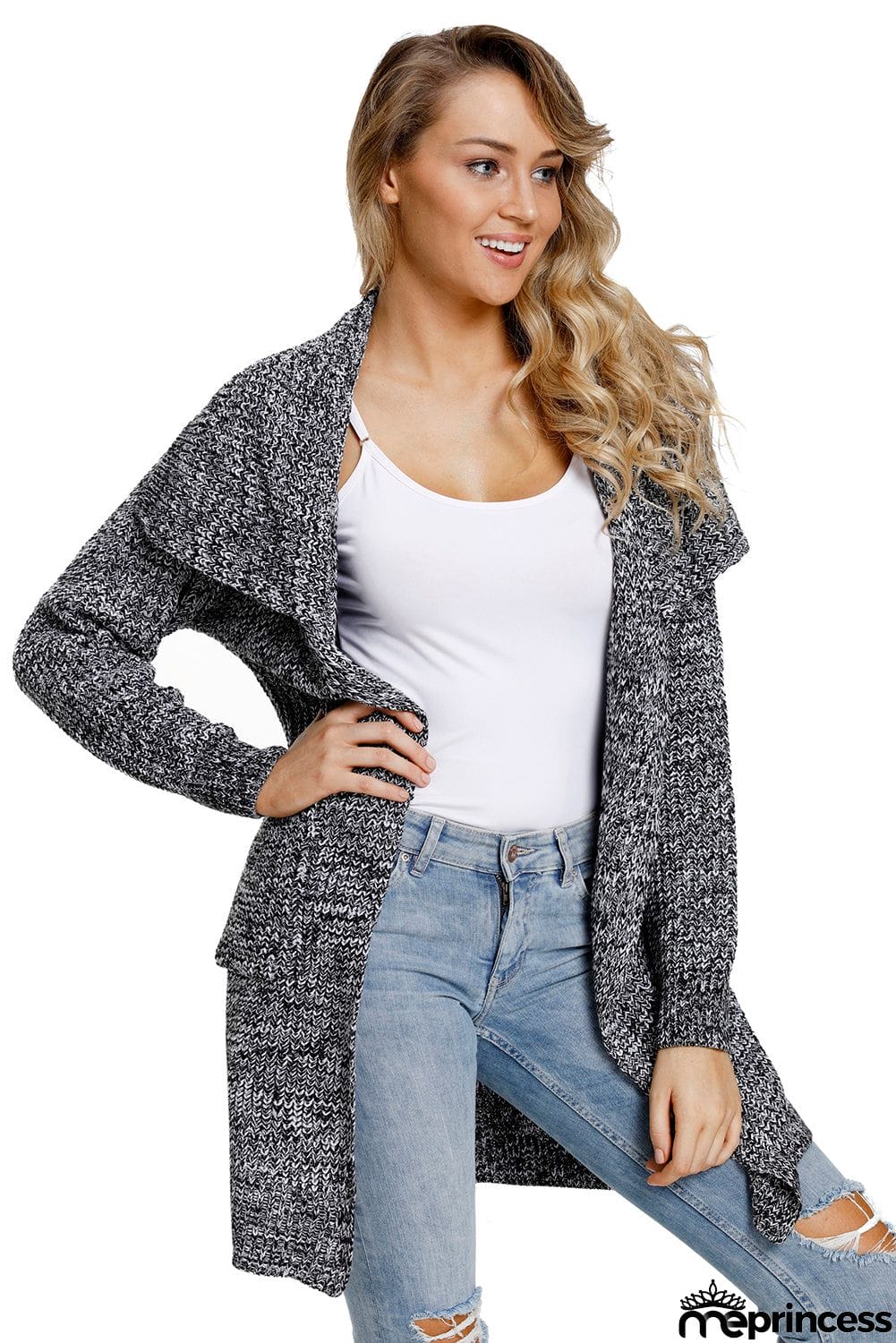 Winter Gray Chunky Long Cardigan with Side Pockets