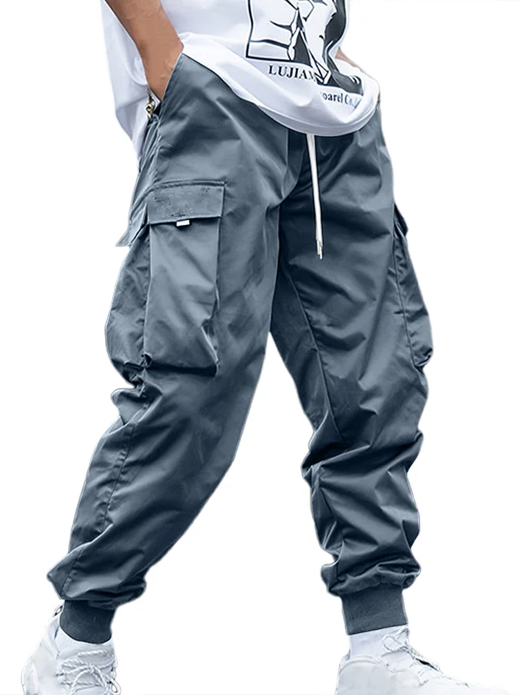 Men's Retro Casual Multi-pocket Elastic Waist Solid Color Trousers