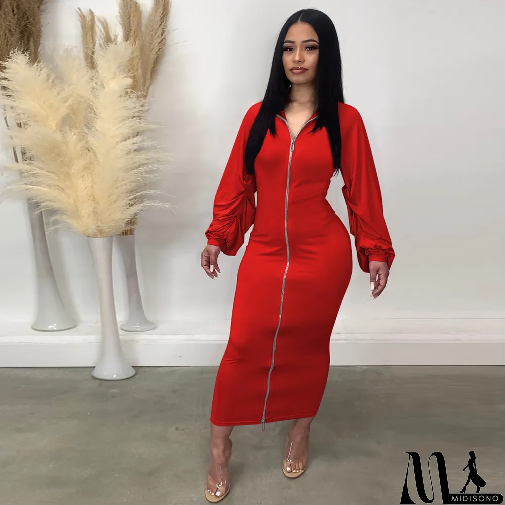 MidiSono - Solid Color Zipper Maxi Dress