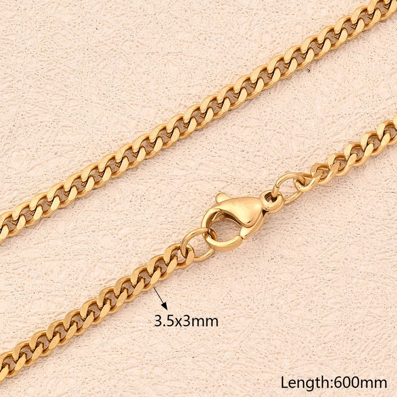 1 Strand/Package 304 Stainless Steel 18K Gold Plated Cuban Link Chain Polished 450mm 600mm Jewelry Accessories