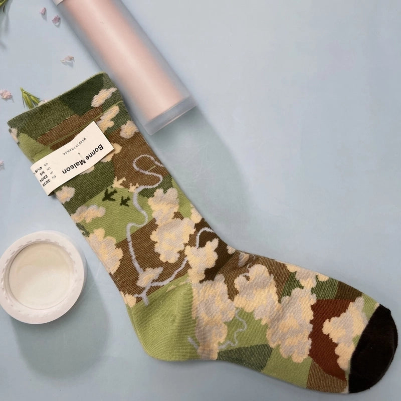 Women’s Minimalist Human Houndstooth Cotton Crew Socks A Pair