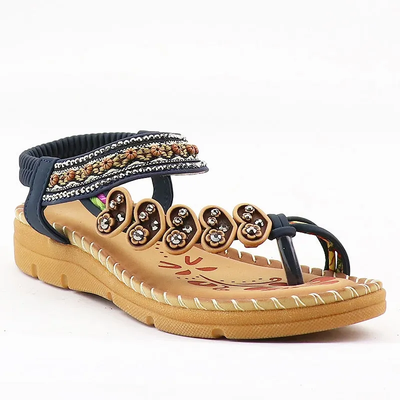 Women Sandals Resorts Toe Post Massage Crystal Flowers Print sandals High Quality Soft Ladies Summer Sandals 2021 New