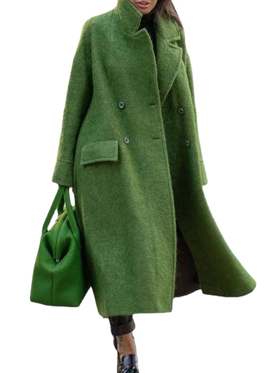 Brownm Woolen Solid Color Temperament Commute Coats