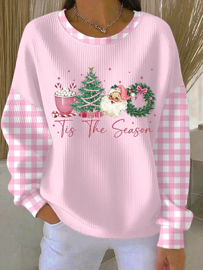 Women's Casual Christmas Tis The Season Print Long Sleeve Knit Top 