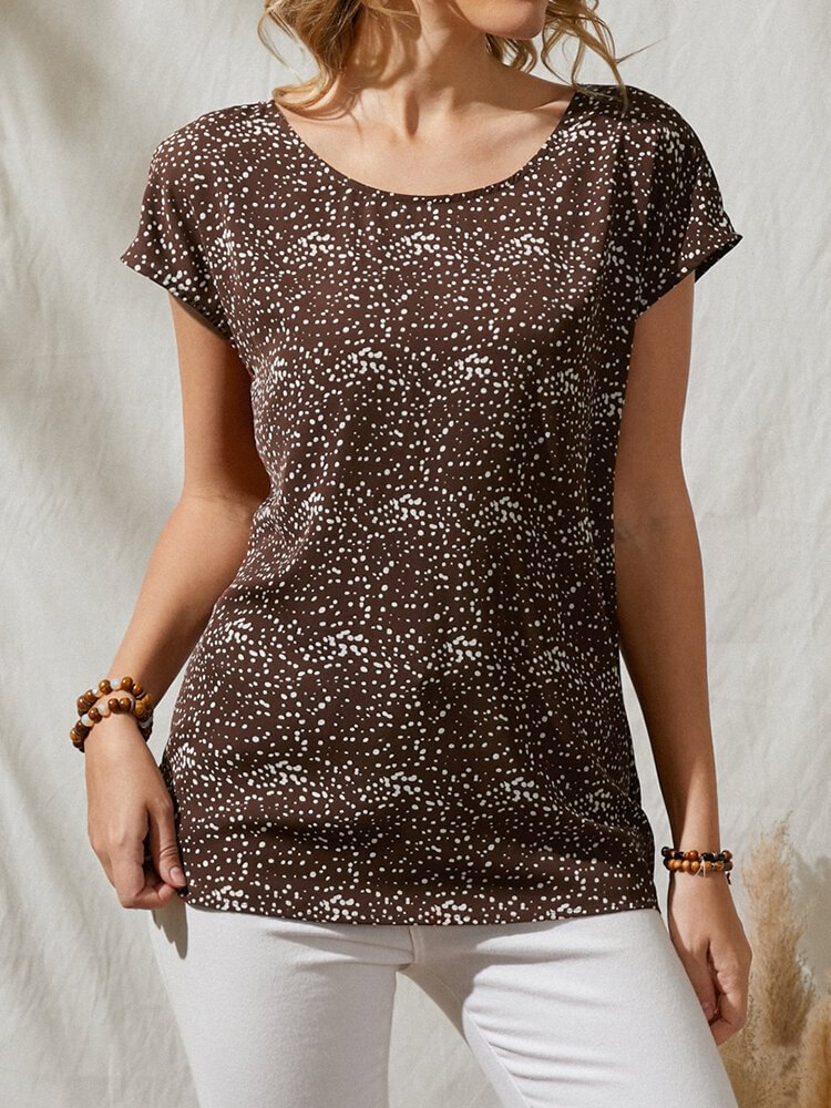 Dot Print Short Sleeve O neck Backless Women Casual T Shirt P1846372