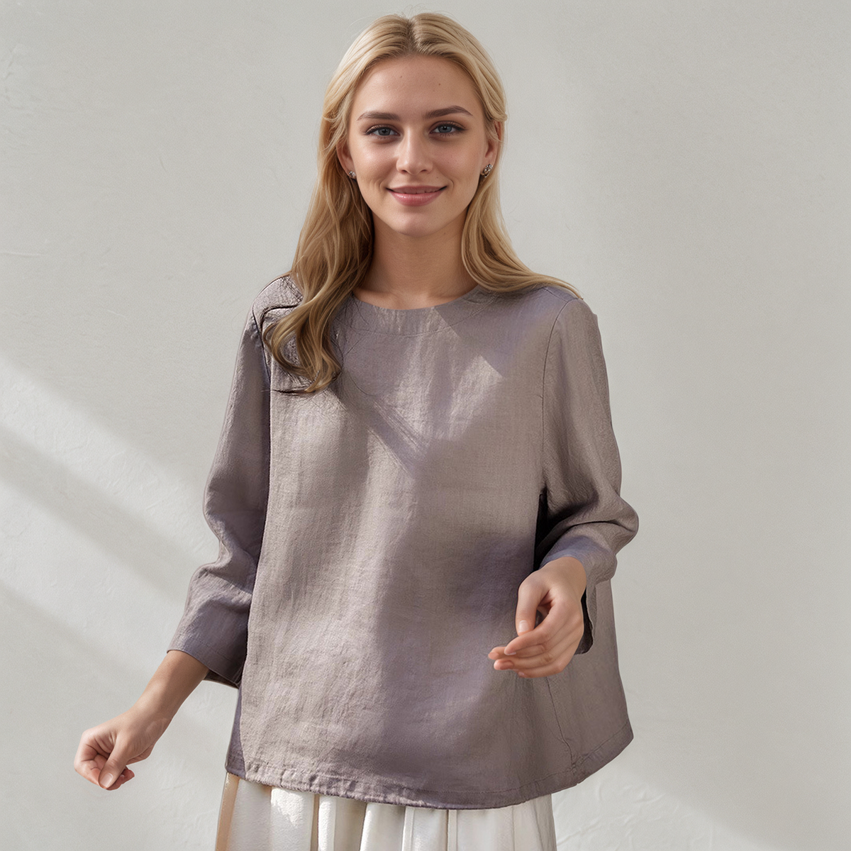 100% Linen T-shirt with Round Neck REAL SILK LIFE
