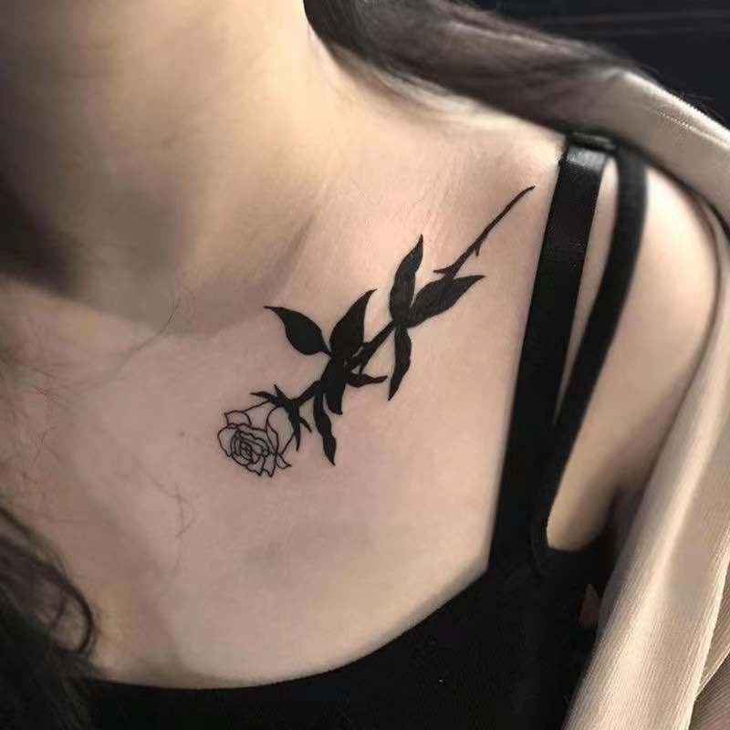 1PC Black Rose Flower Fake Tattoo Stickers For Mem Women Arm Body Art Waterproof Temporary Tattos Party Flash Decals Tatoos
