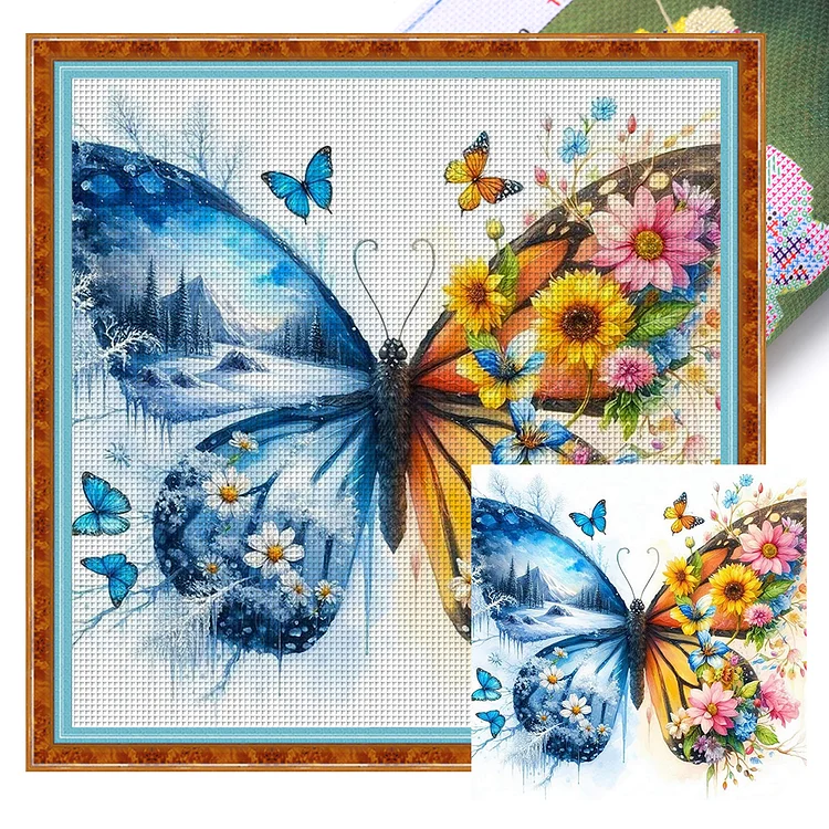【Huacan Brand】Colorful Butterfly 11CT Stamped Cross Stitch 45*45CM