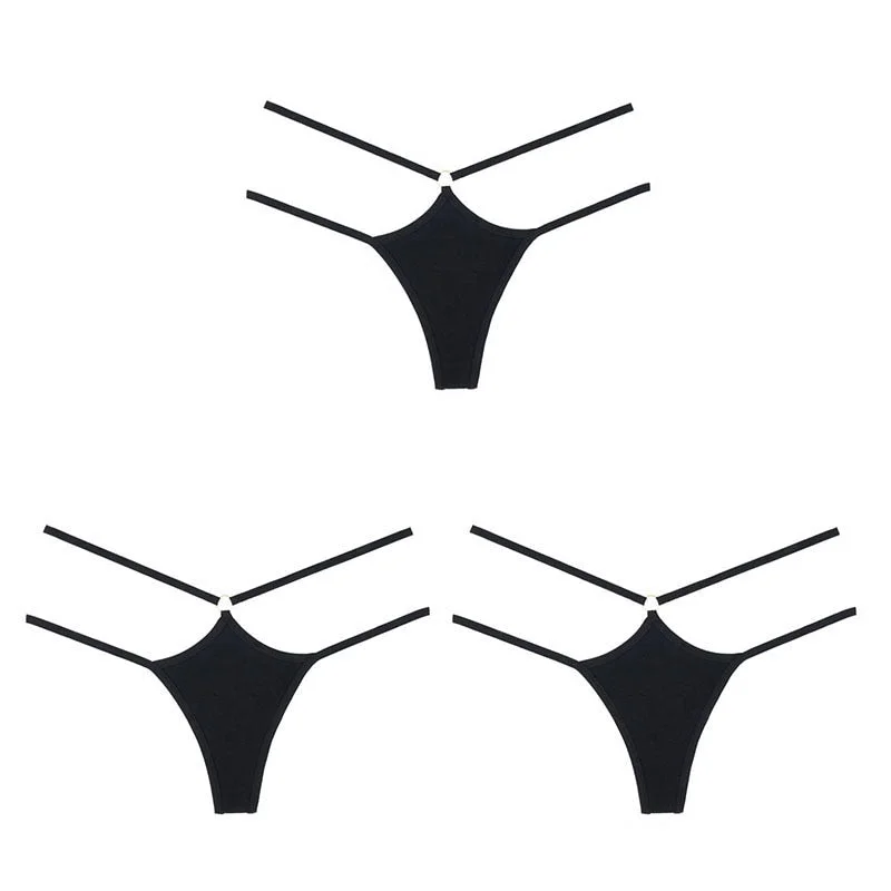 Sexy Women G-String Cotton Panties Lingerie Thin Strap Soft Breathable T back Female Low Rise Hollow Out Thong 3 Pcs Underwear