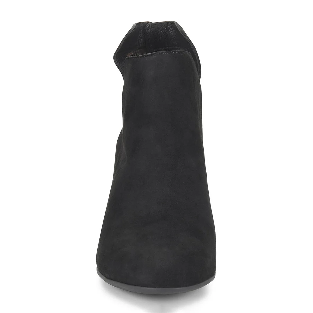 Vegan Suede Round Toe Zipper Ankle Boots for Women with Block Heel