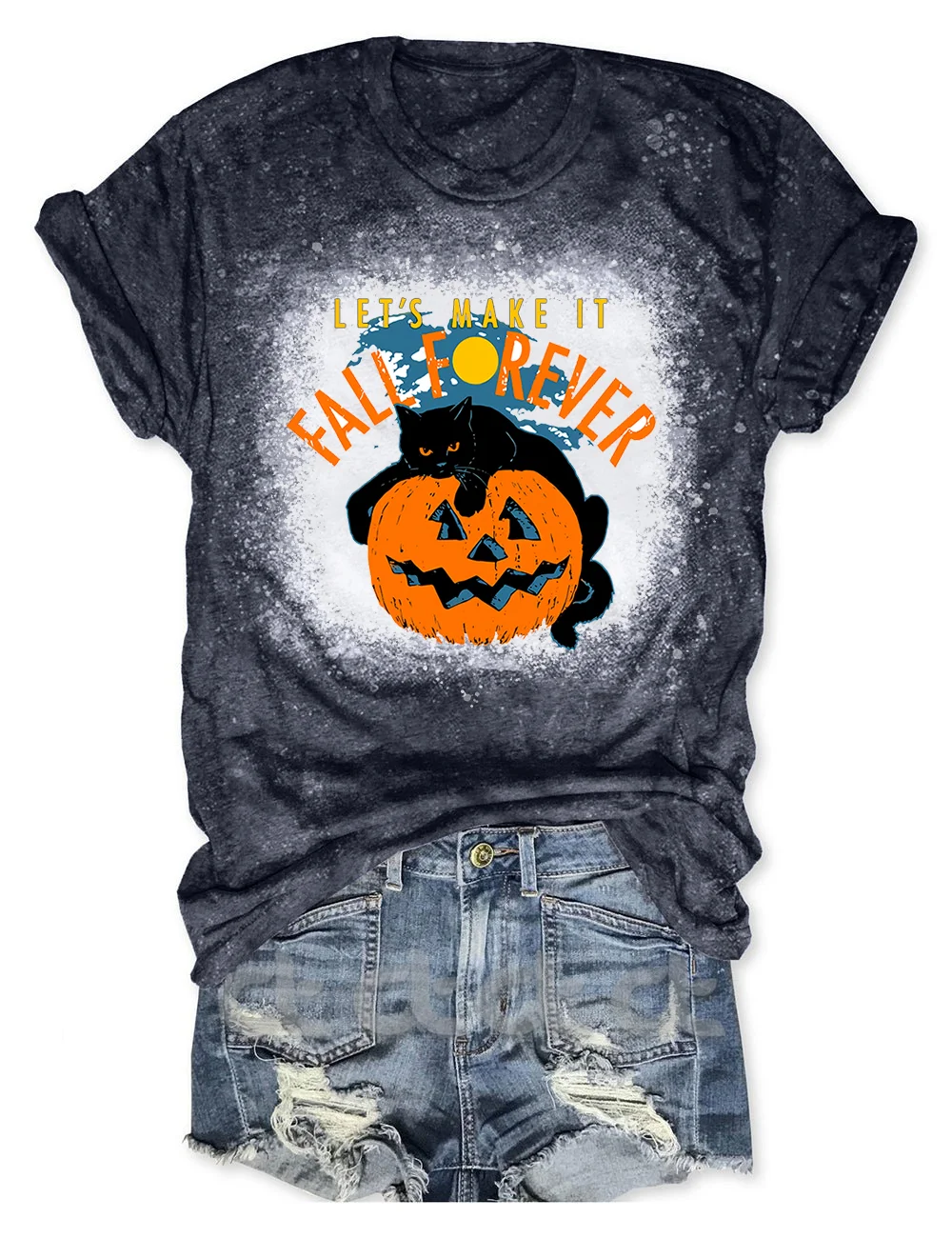 Let's Make It Fall Forever Halloween Bleached T-Shirt