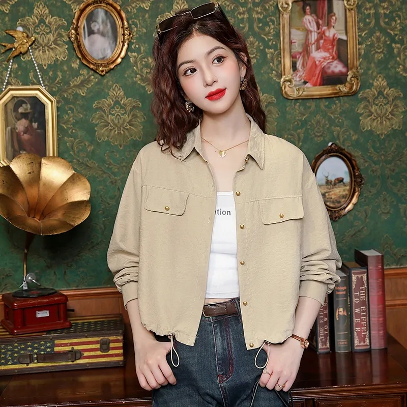 New Women's Shirt 2025 Spring Summer Long-sleeve Unique Design Sense Ladies Tops Drawstring Be All-match Lady Leisure Blouse