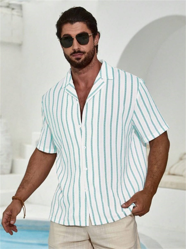 Geometric Stripe 3D Digital Printing Summer Men's Casual Vacation Short Sleeve Shirt