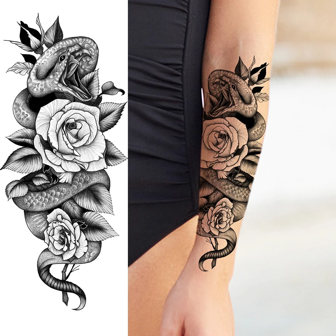Realistic Snake Unique Forearm Temporary Tattoos For Men Adult Serpent Moon Fake Tattoo Waterproof Body Art Painting Tatoo Paper
