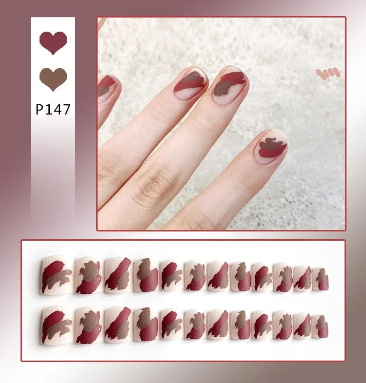 24Pcs/Set French Rhombus Designs False Nail Full Cover Fake Nails with Glue Detachable Wearable DIY Manicure Nail Art Tools-Nail Inspo