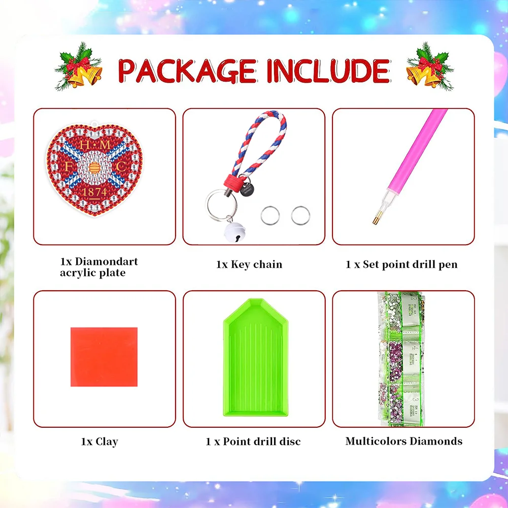 【Upgrade】DIY Heart of Midlothian F.C. Logo Double Sided Rhinestone Painting Keychain Pendant for Adult