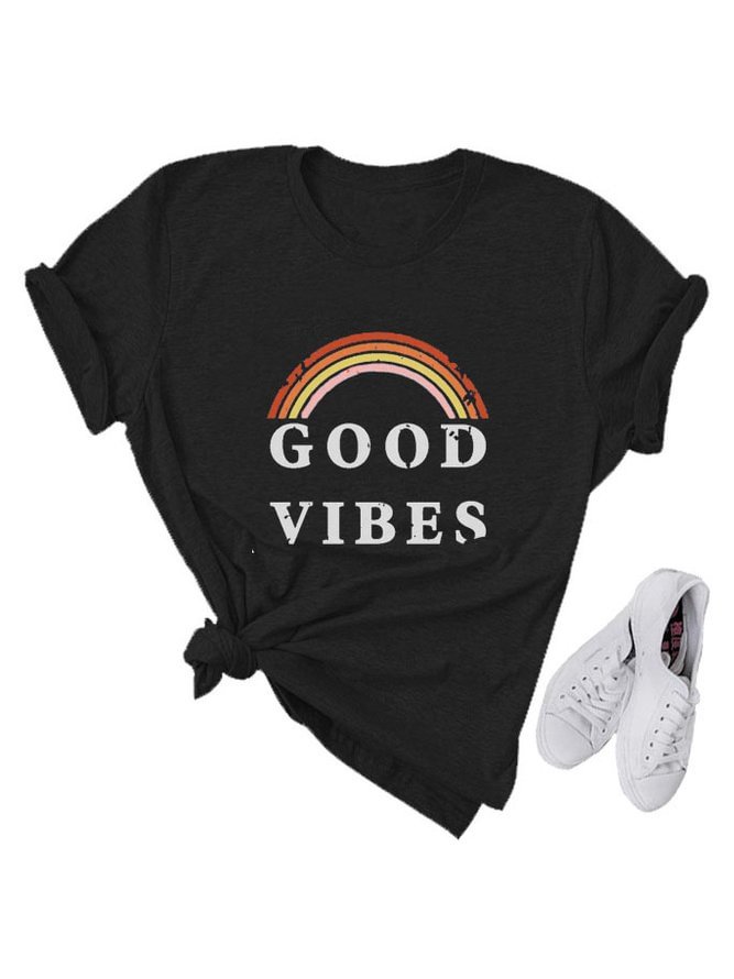 Cotton-Blend Casual Short Sleeve Letter Shirts & Tops