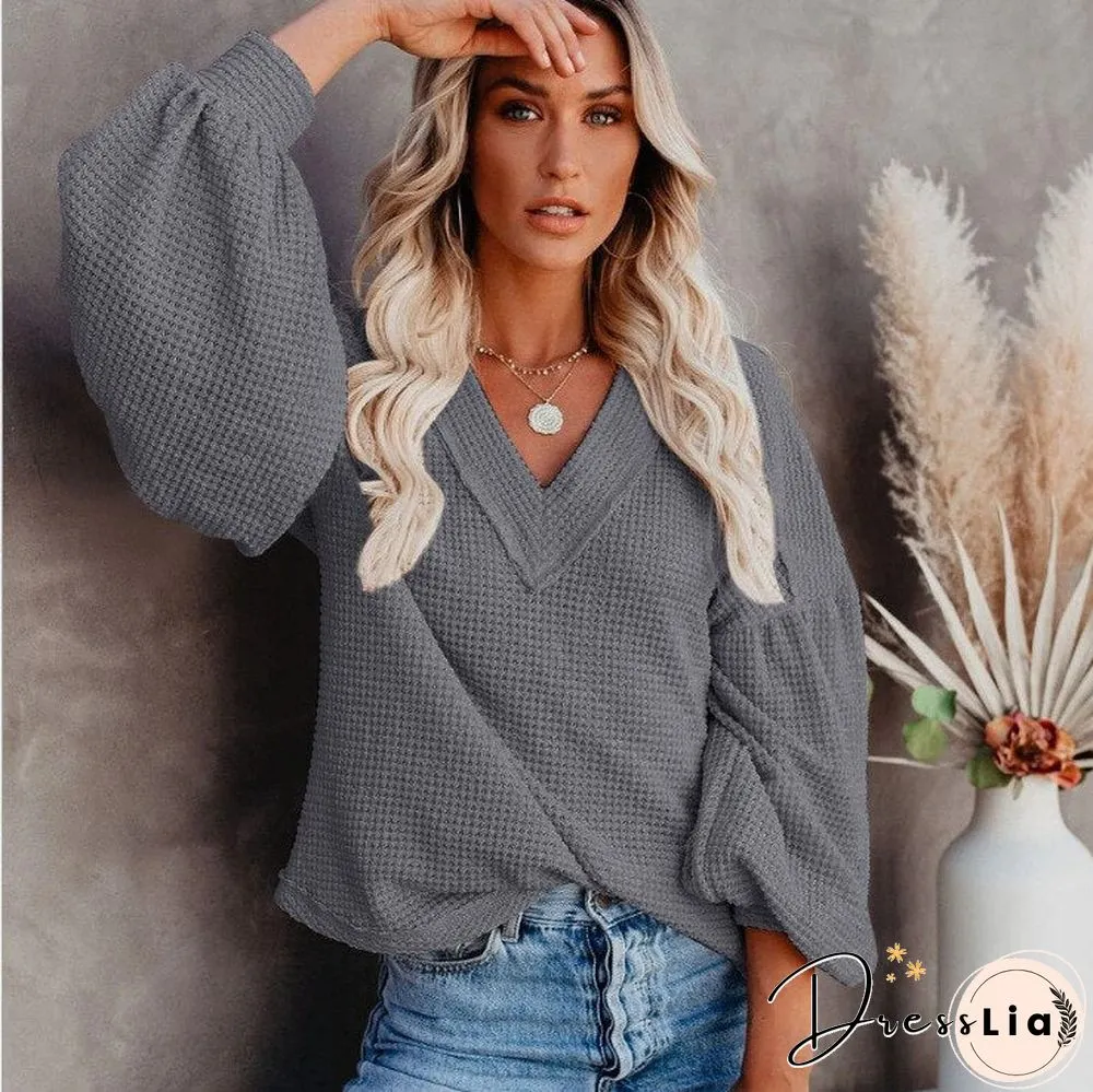 Ladies Sweater Neck Knitted Pullovers Autumn Winter Lantern sleeve solid warm Halloween