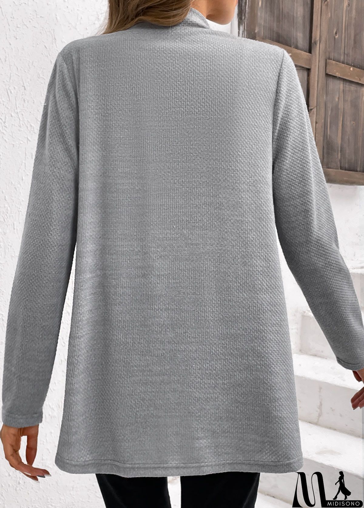 MidiSono - Plus Size Grey Patchwork Long Sleeve Cardigan