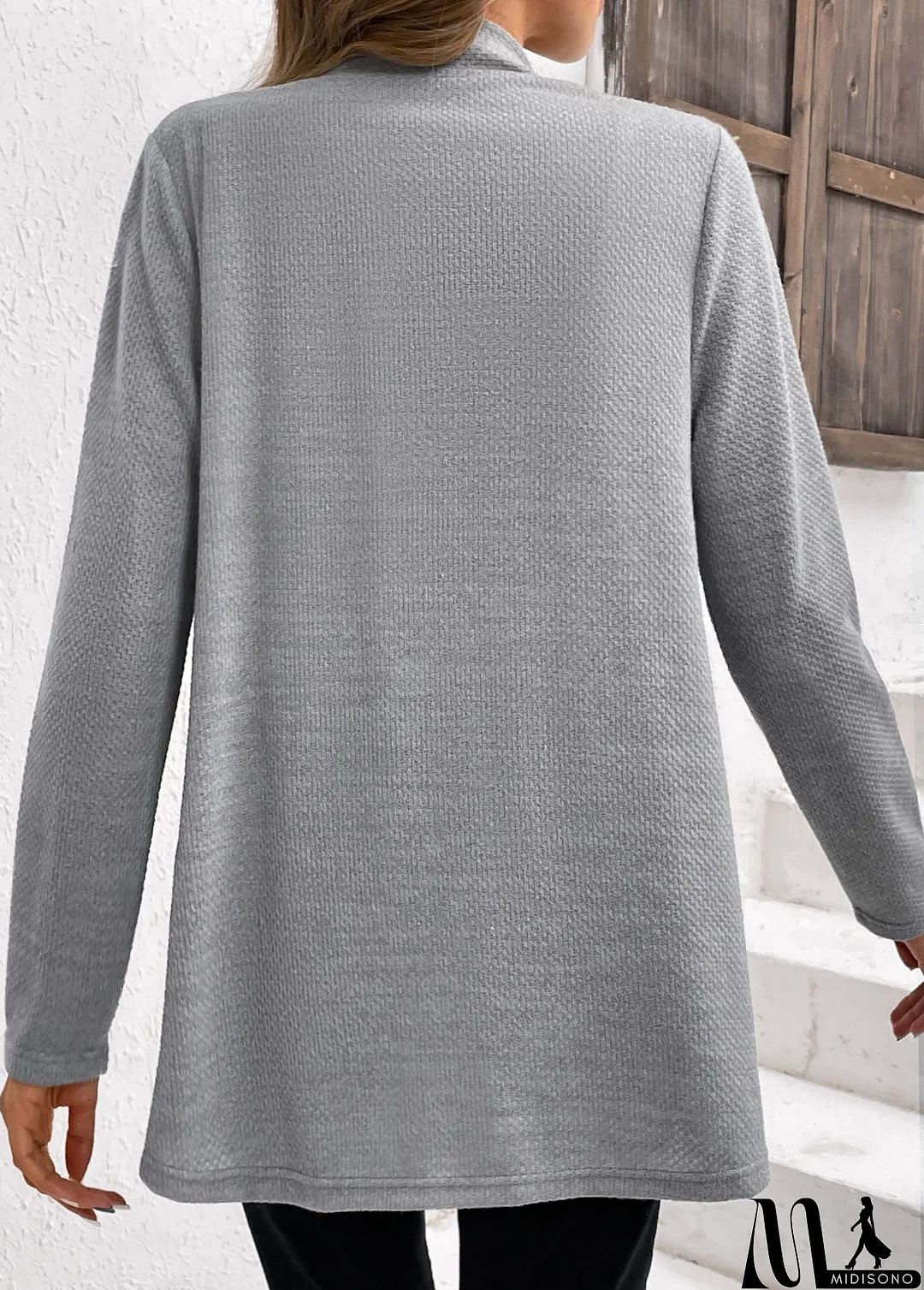 MidiSono - Plus Size Grey Patchwork Long Sleeve Cardigan