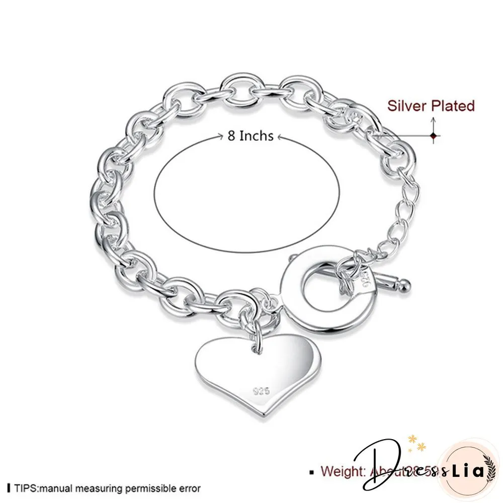 Fashion Jewelry Double Heart 925 Sterling Silver Chain Bracelets for Women