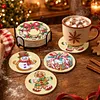 8Pcs Christmas DIY Wood Diamond Painting Coasters Kit with Round Base