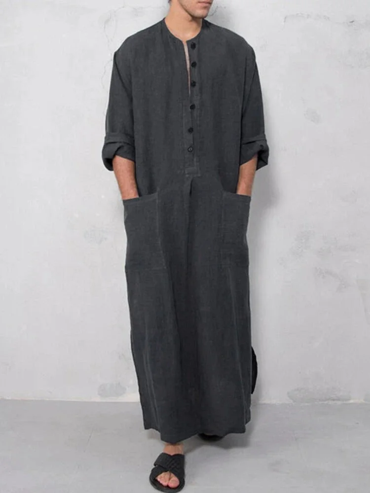Muslim Loose Stand Collar Door Tube Long Sleeve Long Shirt Robe