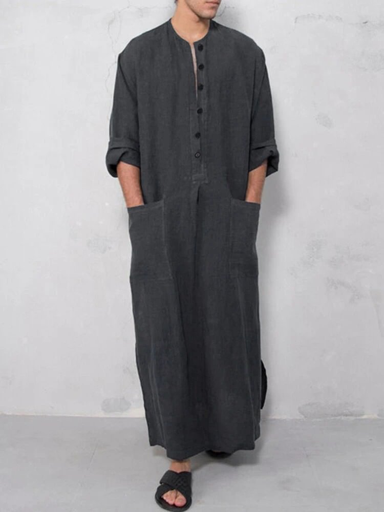 Muslim Loose Stand Collar Door Tube Long Sleeve Long Shirt Robe