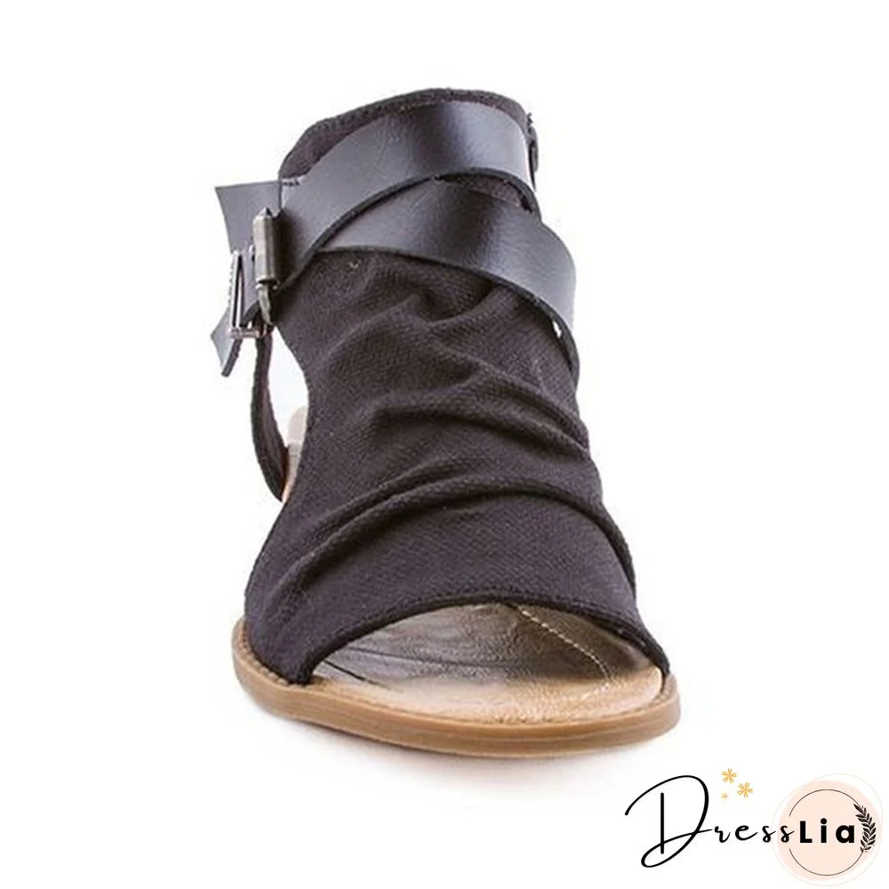 Summer Women Fashion Flat Sandals Girls Retro Roman Buckle Sandals Plus Size