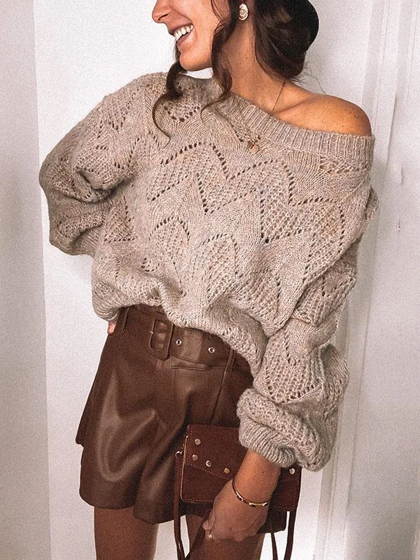Mayoulove Round neck hollow women sweater-Mayoulove