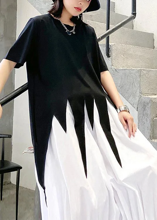 Style o neck asymmetric summer tunics for women Work Outfits black top