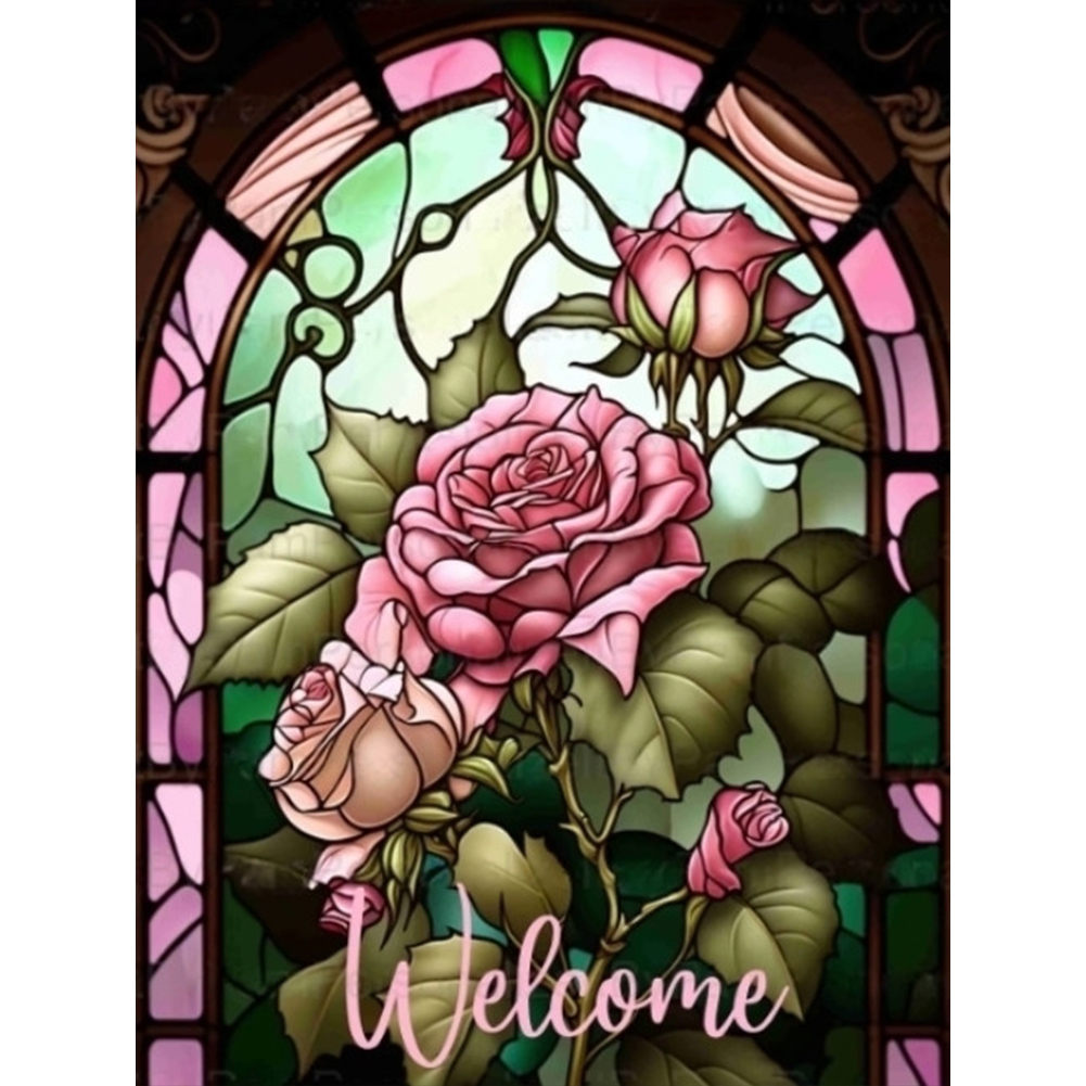 Full Diamond Pink Rose Glass Painting 30*40cm(picture) full round drill diamond painting with 7 colors of AB drill